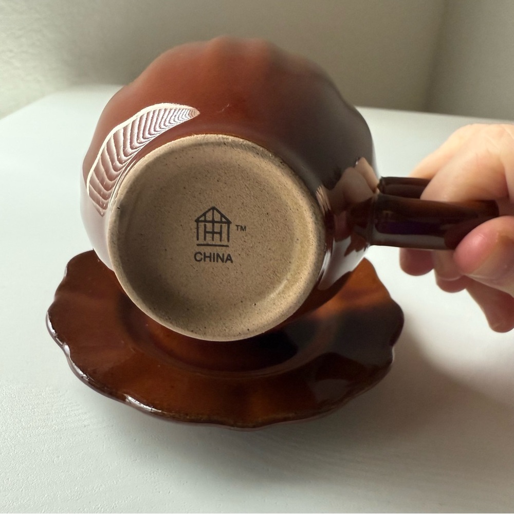 Hearth & Hand 5oz Scalloped Stoneware Espresso Tea Cup Brown, Fall Autumn 2025 - Picture 4 of 7